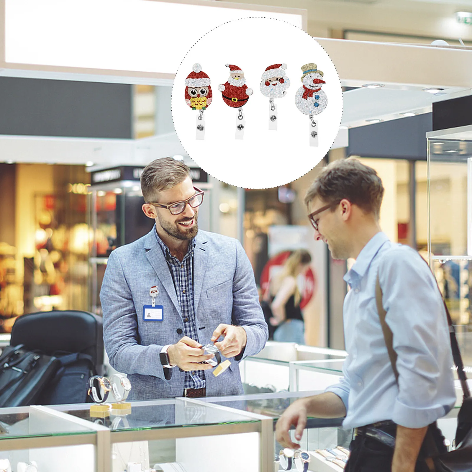 

Набор из 4 держателей для бейджей из фетра с милыми дизайнами Санты и Снеговика, выдвижные держатели для бейджей для работы, рождественских принадлежностей и декора