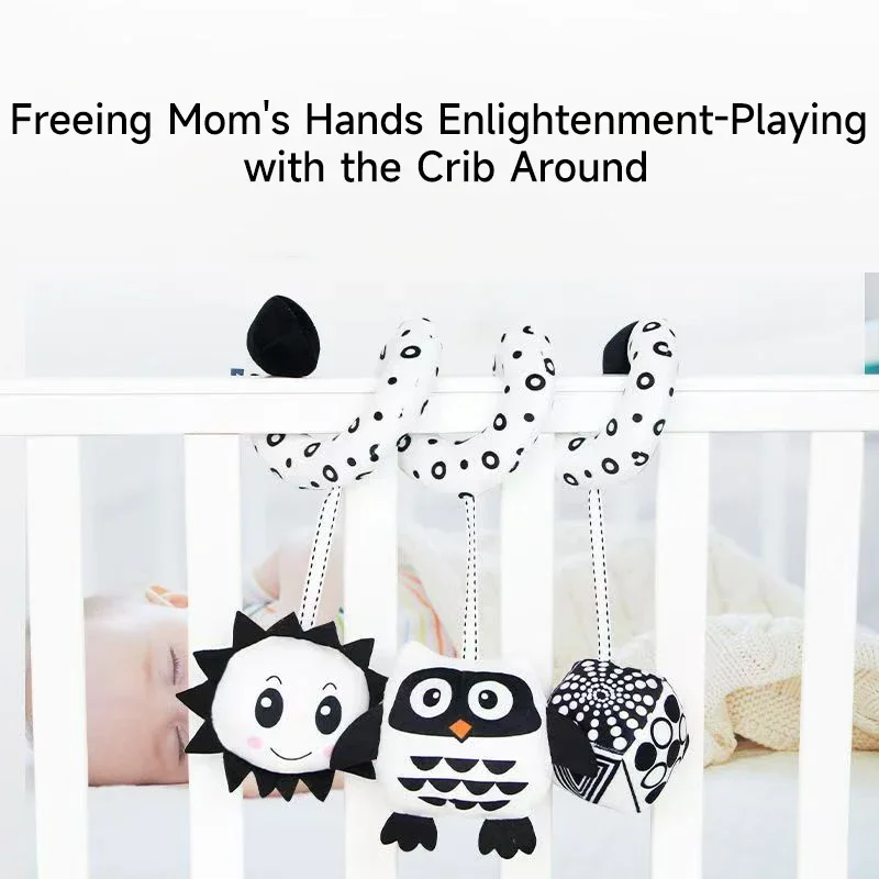 Bebê espiral de pelúcia pendurado brinquedos bebê chocalho macio brinquedos sensoriais preto e branco dos desenhos animados animal cama cabide brinquedos crianças pacificar brinquedos