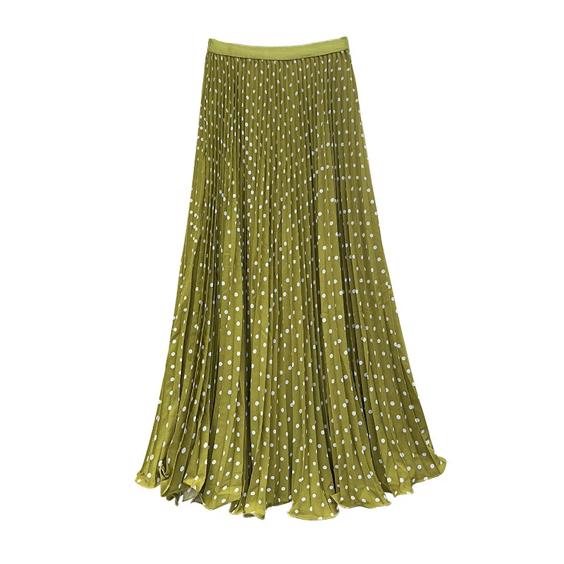 Seoulish Zomer Hoge Taille Vintage Stippen Gedrukt Vrouwen Geplooide Rokken 2026 Nieuwe Casual Losse Rechte Lange Rokken Vrouwelijke