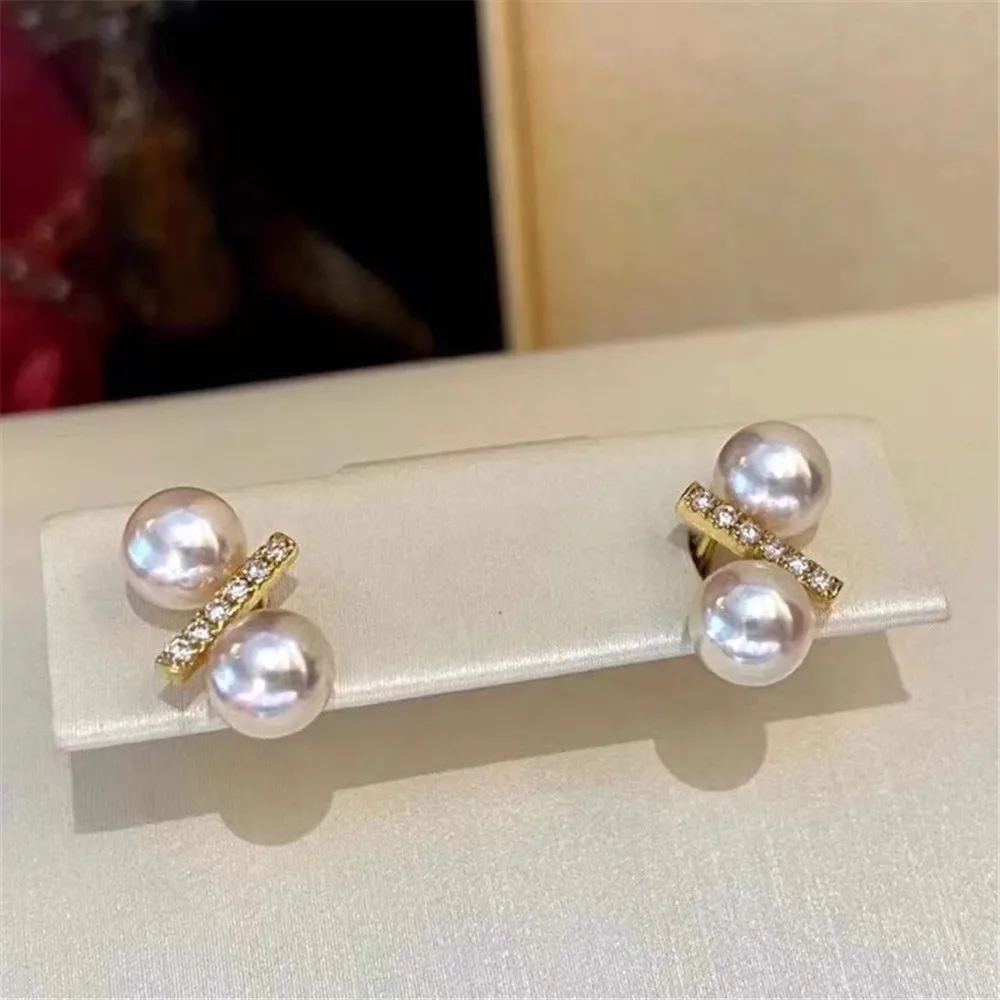 DIY Pearl Mini Accessories S925 Pure Silver Ear Stud Empty Holder Gold Silver Earrings Fit 5-6mm Round Beads E336