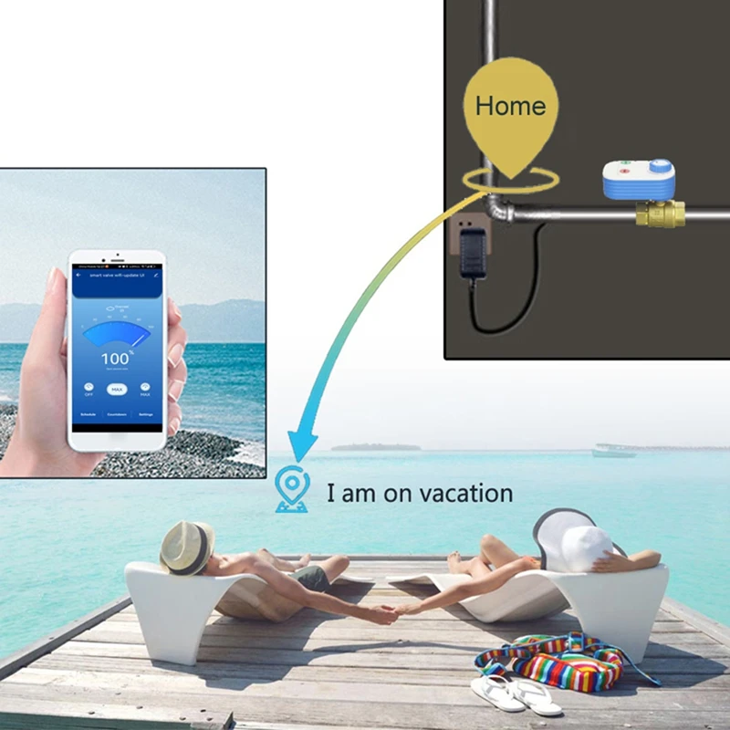 AB42-Tuya Wifi Water Valve Shutoff Controller For Alexa Google Assistant Smart Remote Control Ball Valve DN20 3/4Inch