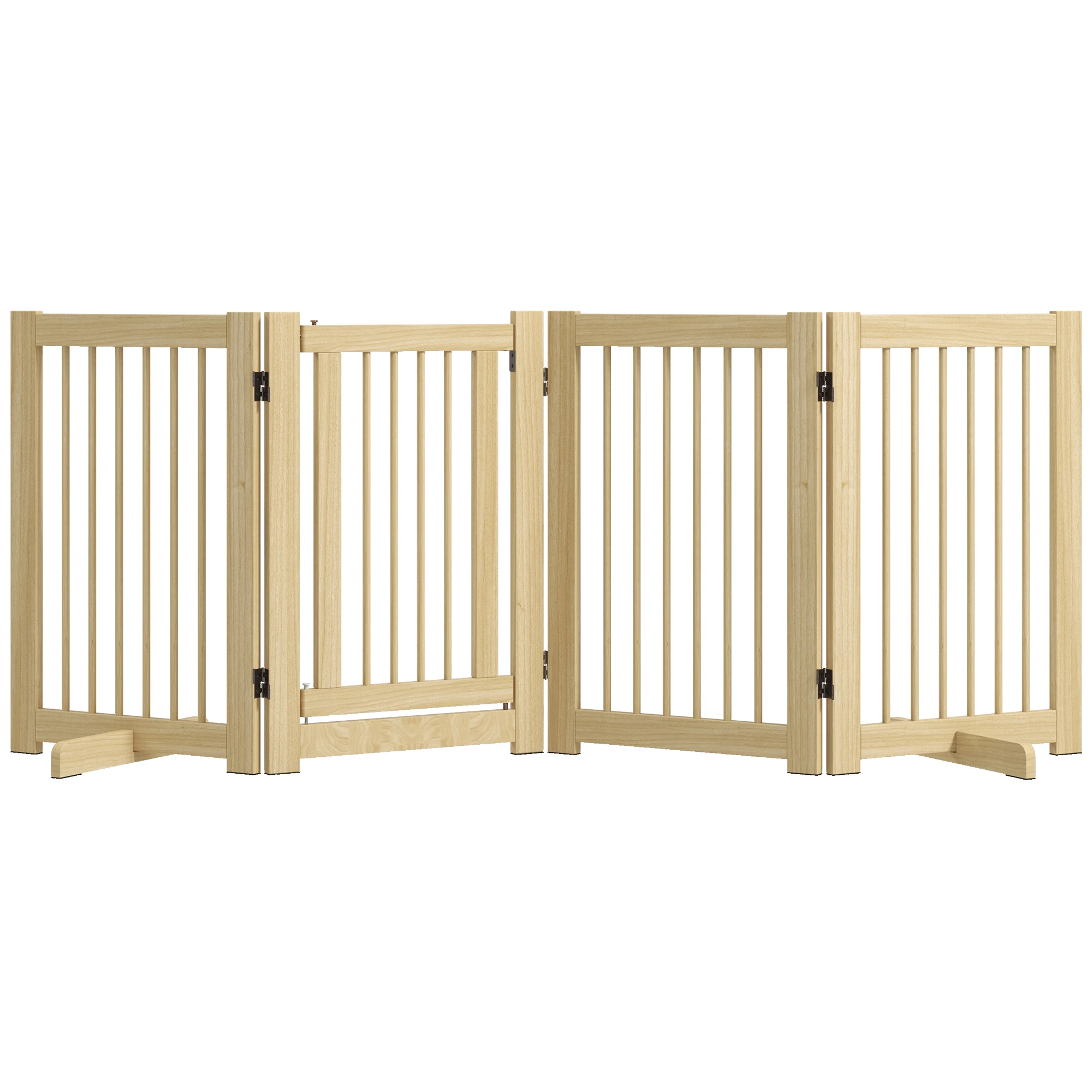 PawHut Barrera de Seguridad para Perros Plegable de Madera para Escaleras y Puertas con Soporte de Pie 204x36x75 cm