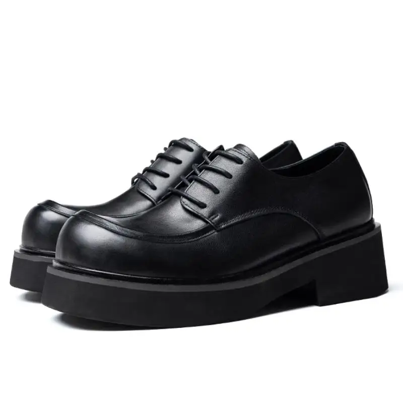 

Spring Autumn New Genuine Leather Height Increasing Shoes Men High Heels Fashion Casual Shoes Mens Daily Work Round Toe Shoes