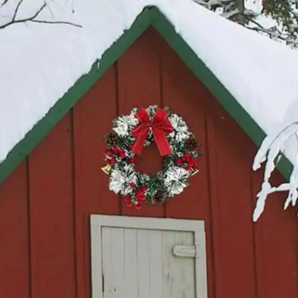 20/30/40 ซม.พวงหรีดคริสต์มาส Pinecones Bowknot Red Berry Xmas Tree Garland หิมะประดิษฐ์หน้าต่างแขวนตกแต่งหน้าต่าง