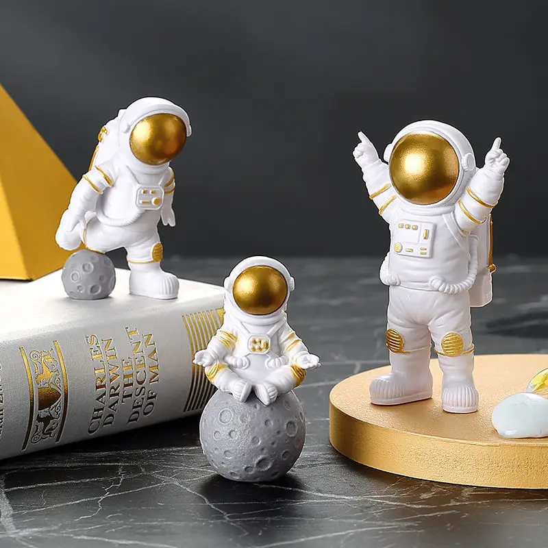 3pc Resin Spaceman Sculpture Home Desktop Decorations Astronaut Figure Statue Educational Toys Figurine Model Kids Birthday Gift