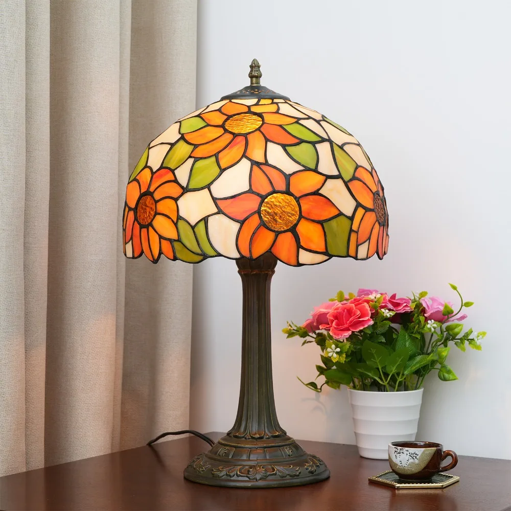 

30cm Tiffany Stained Glass Table Lamp American Pastoral Sunflower Restaurant Bar Light Study Bedroom Bedside Desk Lamp