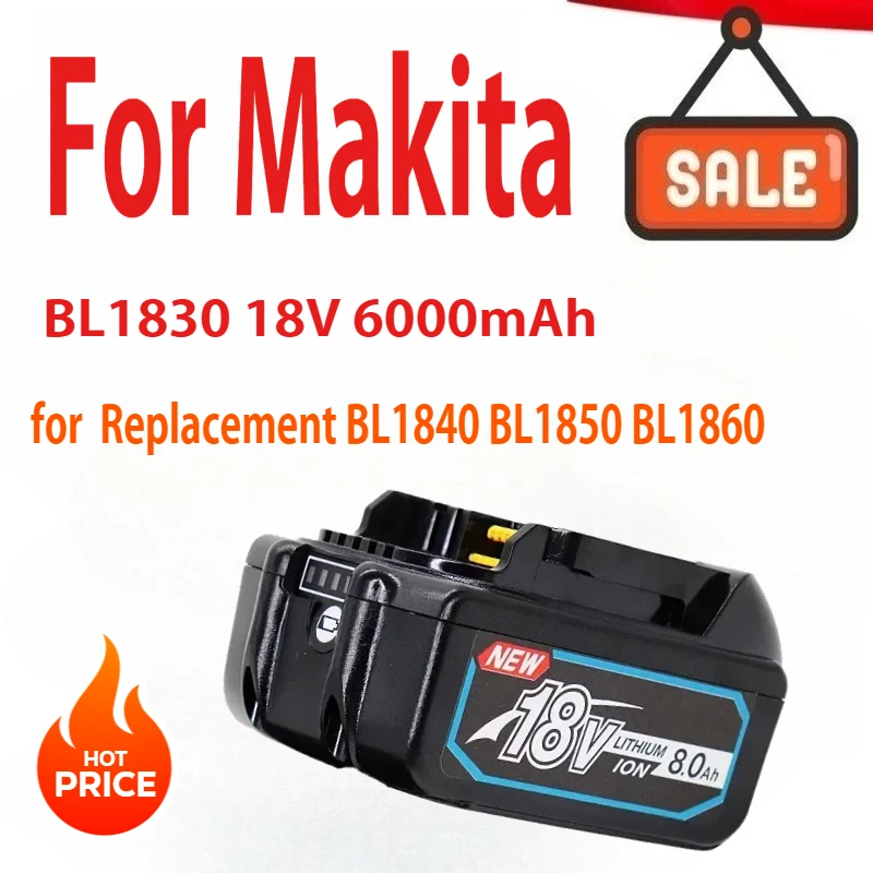 

BL1830 18V 6000mAh Battery and Charger for Makita 18V Battery Rechargeable Replacement BL1840 BL1850 BL1860 BL