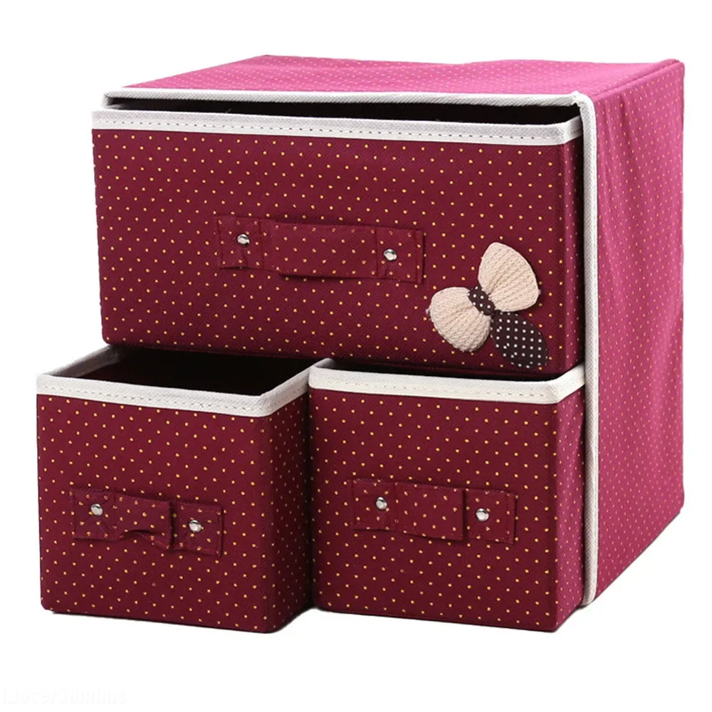 Quality Non-woven Folding Storage Box with 3 Drawers Thickened for Underpants Socks Bras Sundries New High Blue Home