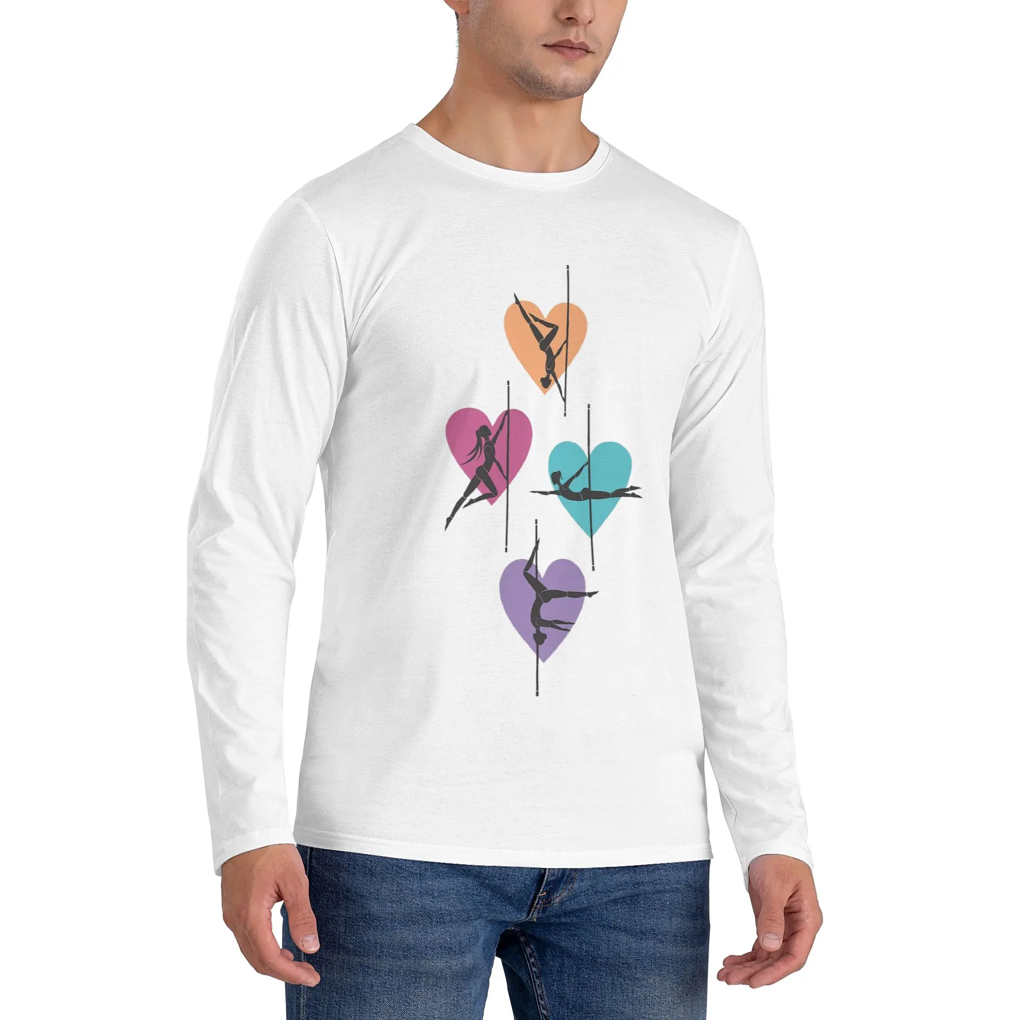 

Мужская футболка с длинными рукавами для танцев на пилоне, дышащие футболки с круглым вырезом, весенние и осенние мужские топы