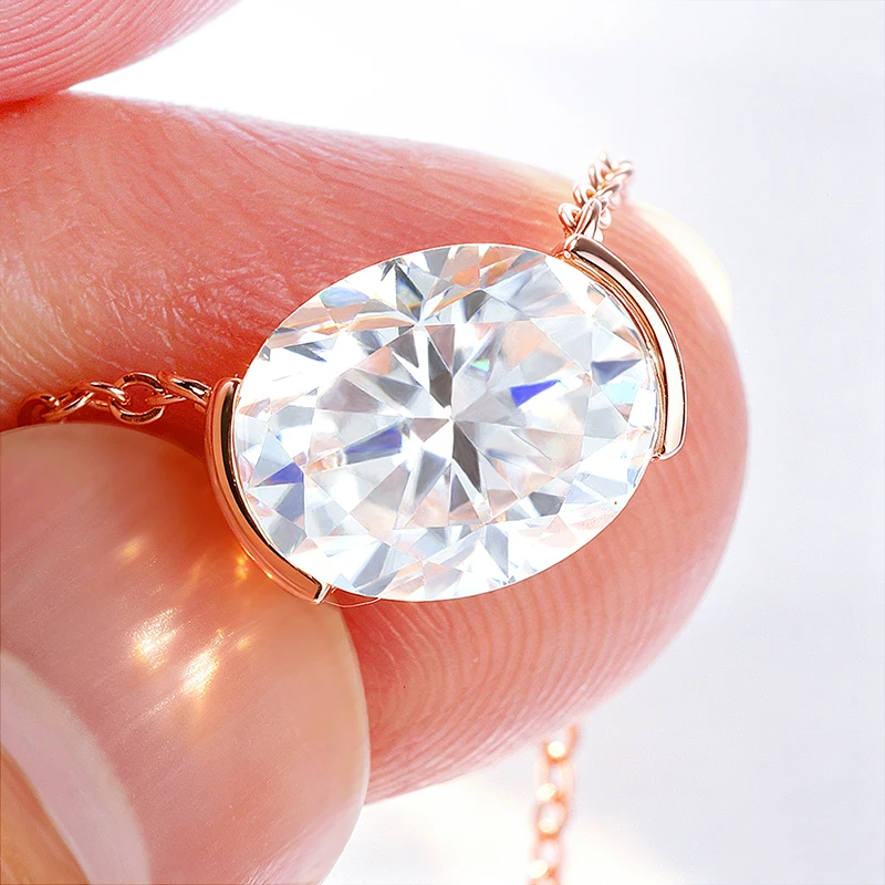 Smyoue New 1-3CT Pass Test Oval Cut Moissanite Necklace for Women Rose Gold Plated Wedding Solitaire Pendant 925 Sterling Silver