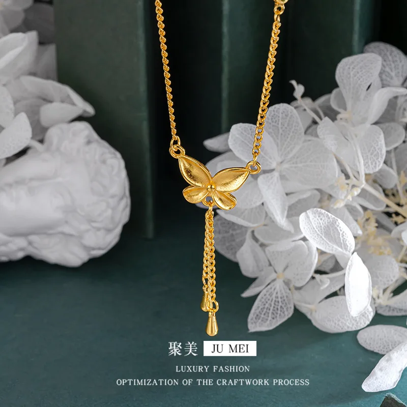 9999 24K real gold store same gold women's necklace butterfly collarbone sexy style
