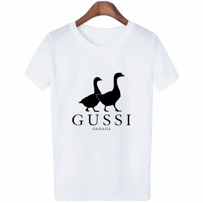 

Summer men's two goose Gothic cartoon pattern 100% pure cotton T-shirt short-sleeved round-neck casual crew uniform top