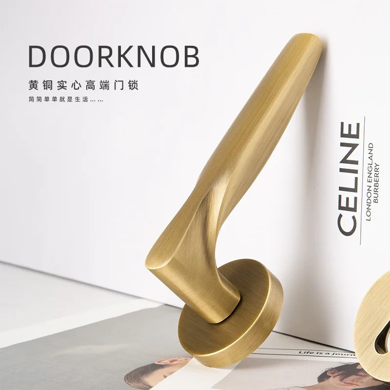 Coffee Bronze Brass Magnetic Silent Split Door Lock, Retro Handle, Household Hardware for Indoor Bedroom Wooden Room Door