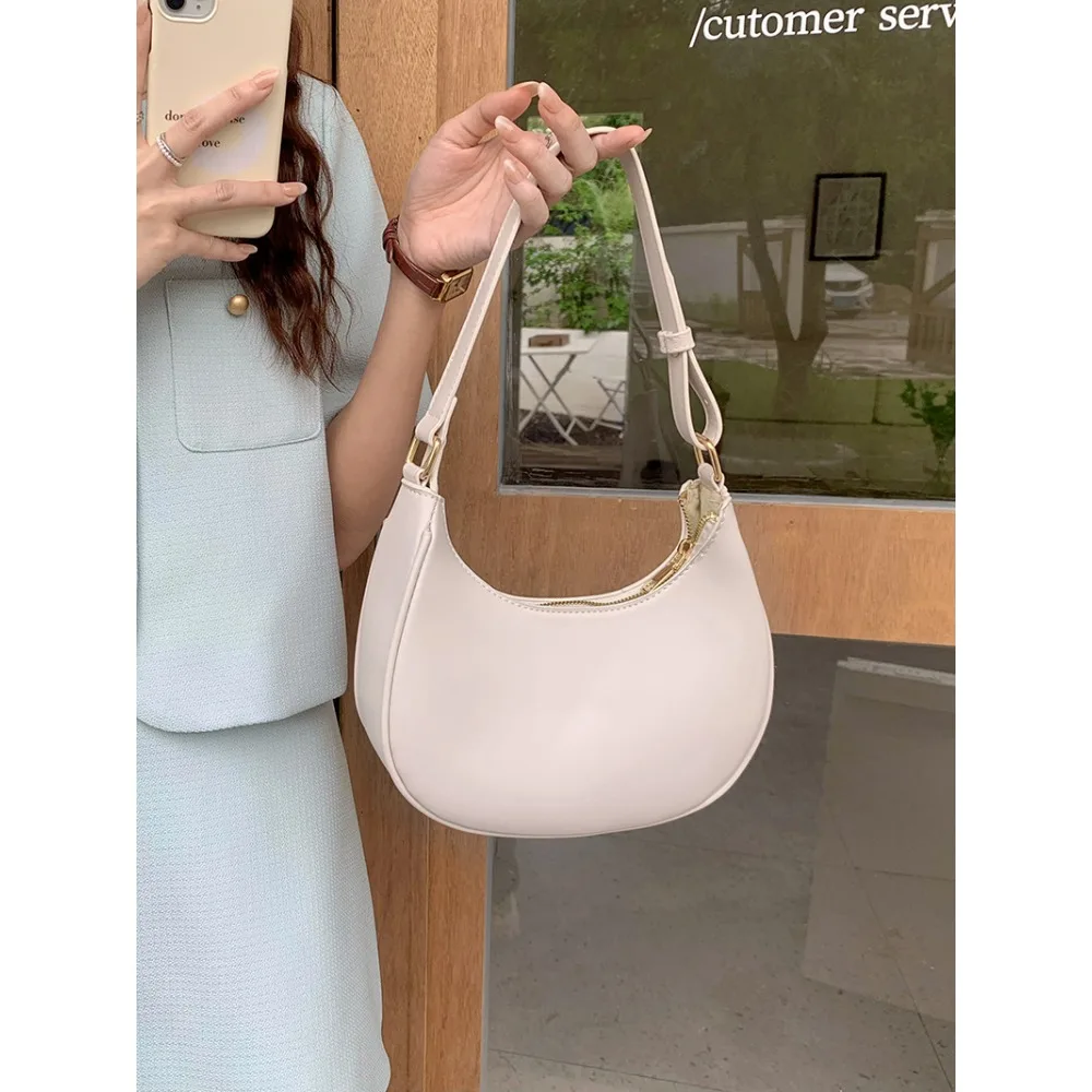 Wear-resistant PU leather underarm half-moon bag, simple single-shoulder bag, women's crossbody small bag