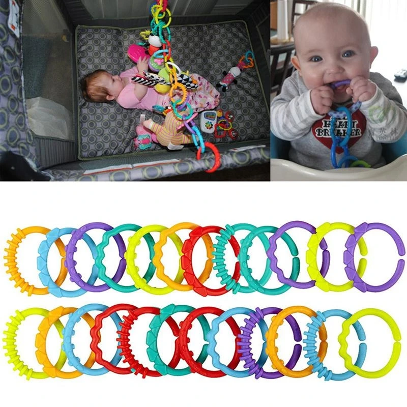 

M76C Baby Teething Ring Colorful Rainbow Rings Stroller Gift Decoration 24Pcs