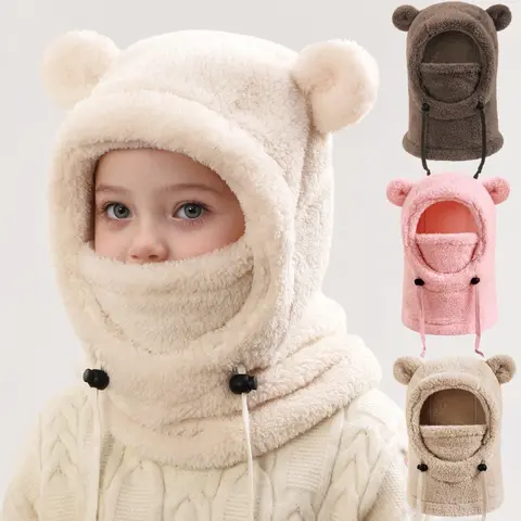 Gezichtsbedekking Helmpet voor kinderen Koudbestendig Warm bivakmuts Hoed Ski Kinderen Thermische hoofddeksels Kinderen Pluche sjaal Eendelige muts