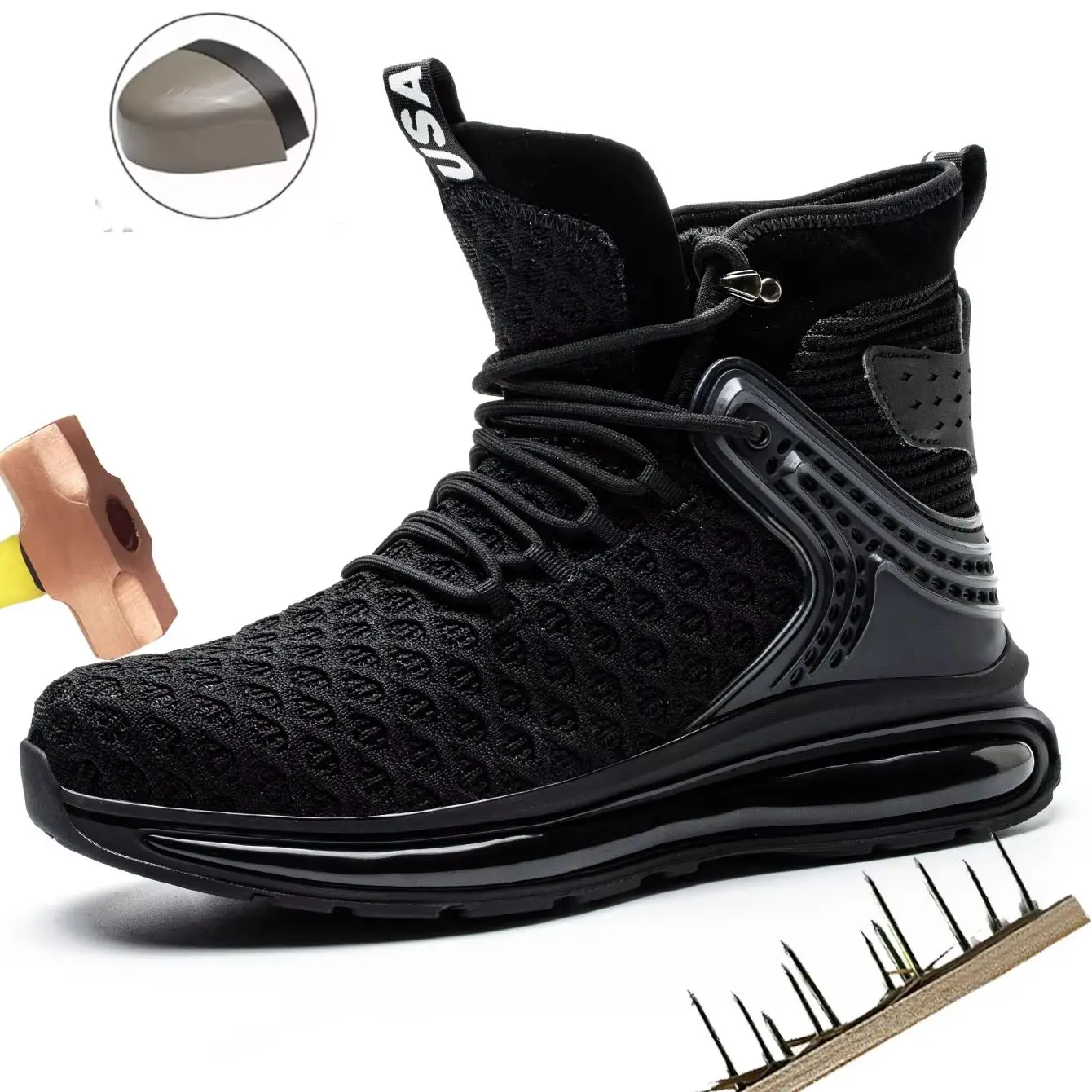 

Breathable Men Work Safety Shoes Anti-smashing Steel Toe Cap Working Boots Construction Indestructible Work Sneakers Men Shoes