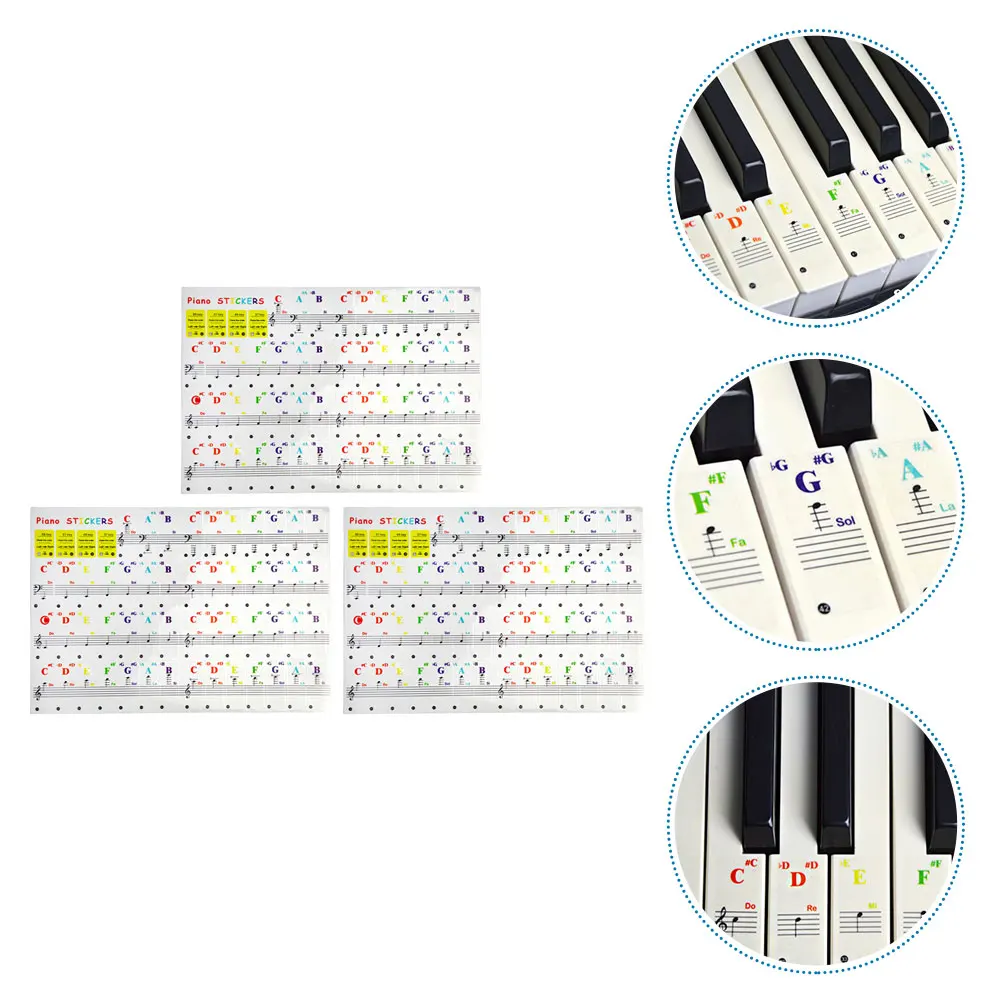 

3 Pcs Covers Piano Stickers Introductory Keyboard for Keys Removable Colorful Pvc Accessories