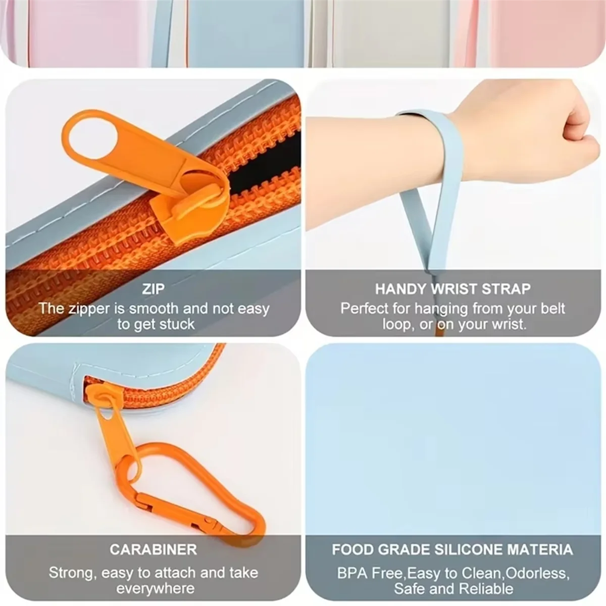 حقيبة علاج للكلاب من السيليكون المحمولة من ABQR - حقيبة للوجبات الخفيفة للتدريب والمشي، للاستخدام الخارجي باللون الأزرق الفاتح