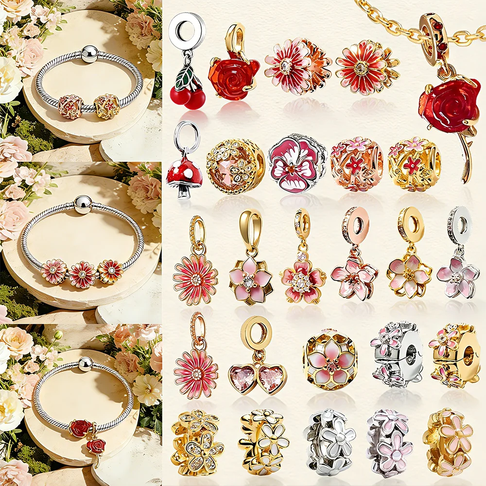 

Набор для творчества: Нежные уникальные розовые розы, маргаритки, цветы сакуры, бусины-шармы для оригинального браслета-змейки, роскошное ювелирное украшение, подарок