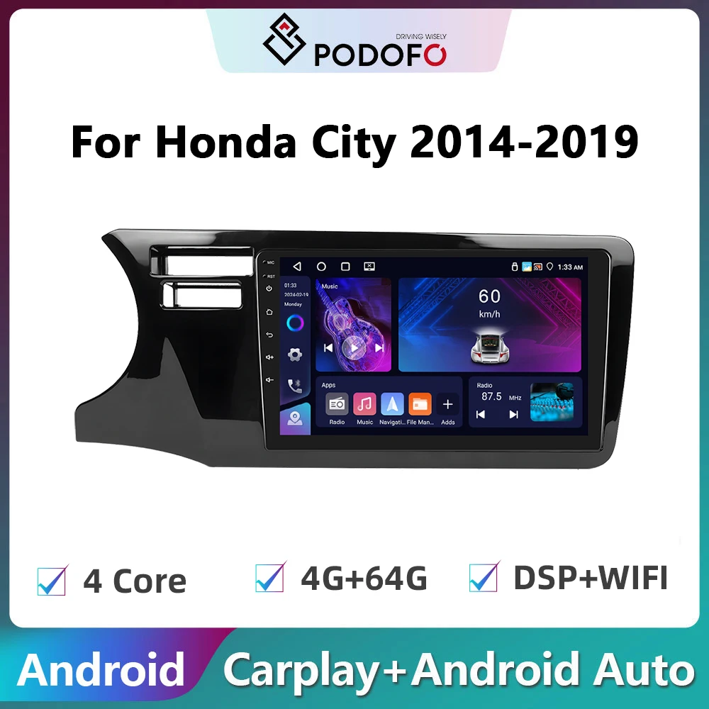 

Podofo 2din Android Car Radio For Honda City 2014-2019 Carplay Stereo Player Autoradio WIFI GPS Navigation FM/RDS