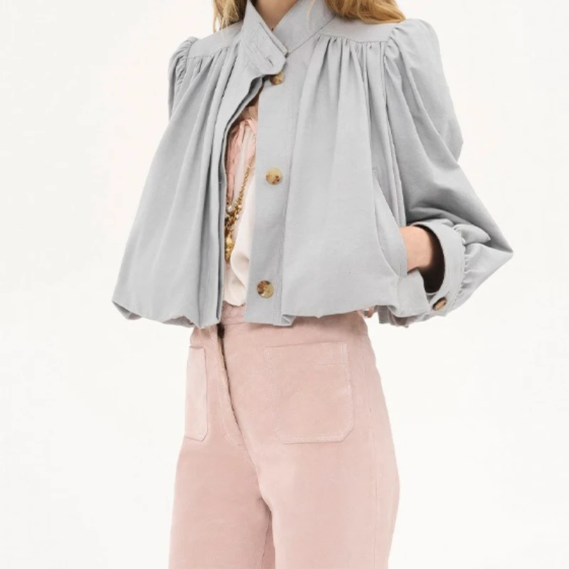 

Shoulder Pad and Breasted Cropped Trench Coat 2025 New Casual Style Loose Single-breasted Jacket