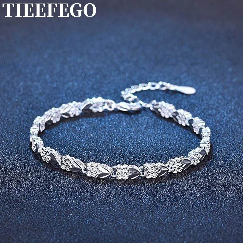 

TIEEFEGO Exquisite 925 Sterling Silver Women's Bracelet Cuff Women's Adjustable Bracelet High Quality Fashion Party Jewelry Gift