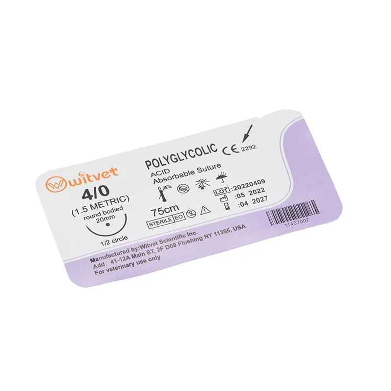 12pcs Polyglycolic Acid Absorbable Suture PGA 75CM Veterianary Surgical Tools Medical Suture with Needle