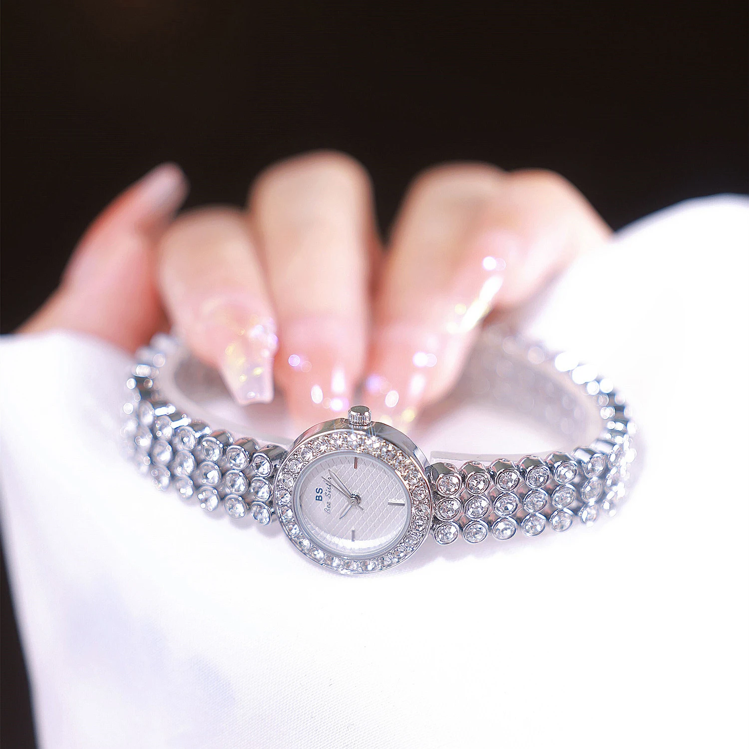 Bs Dameshorloge Nieuwe Diamanten Armband Horloges Mode Luxe Merk Goud Quartz Polshorloge Rvs Klein Horloge Voor Dames