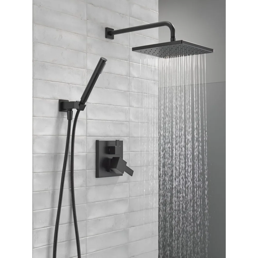 

Faucet Modern Raincan 2-Setting Square Shower System Including Rain Shower Head and Handheld Spray Black, Rainfall Shower