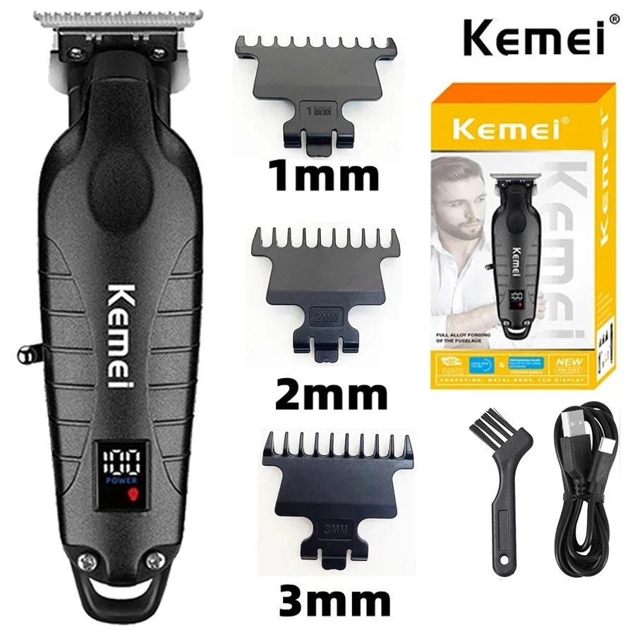 KEMEI Men Hair Clippers For Hair Cutting Professional Cordless Barber Hair Trimmer For Men With LED Display Rechargeable Km-2293