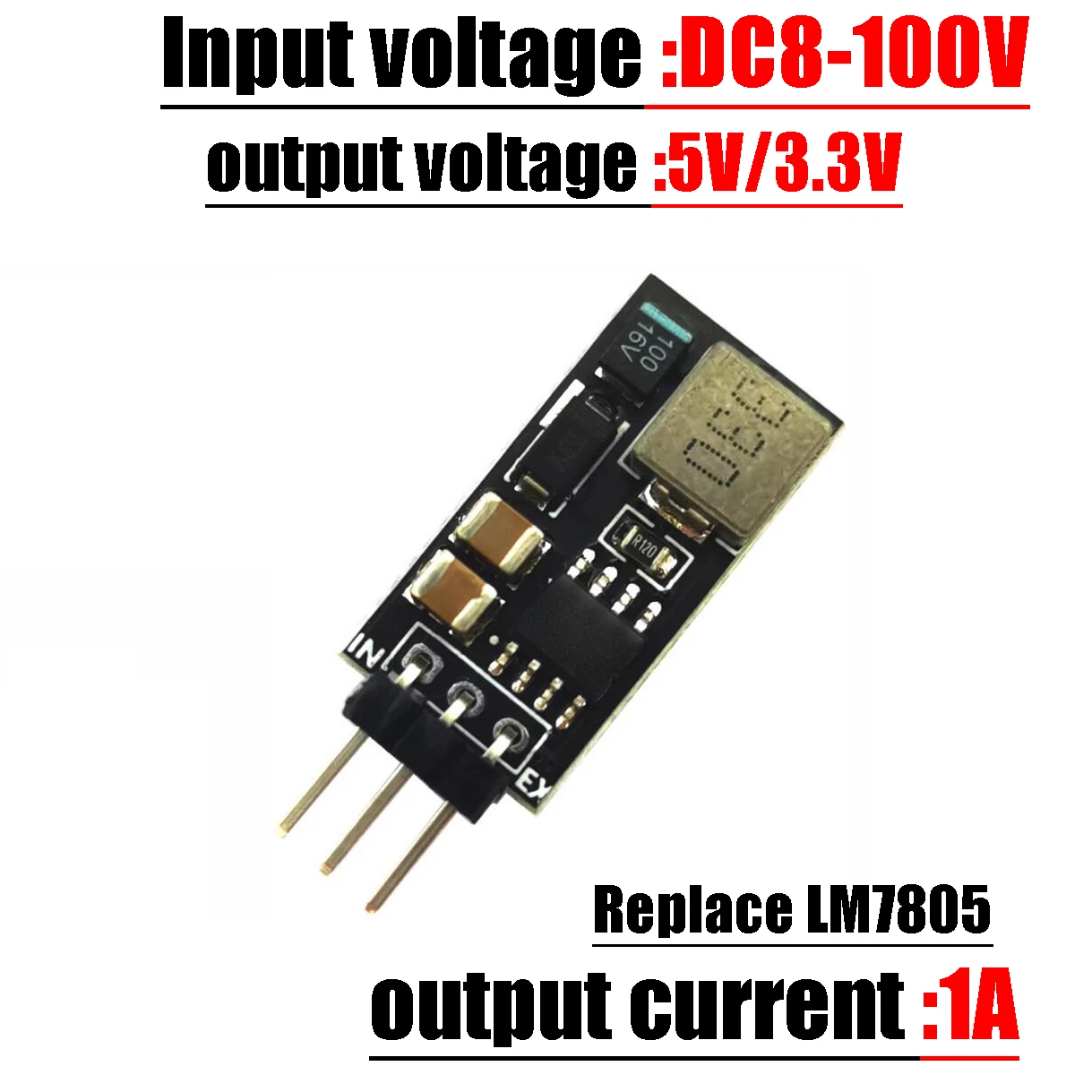 DC-DC 8-100V TO 5V 3.3V 1A Voltage Regulator Power Supply 3PIN TO-220 12V 24V 36V 48V 60V 72V Buck Converter Replace 3P LM7805