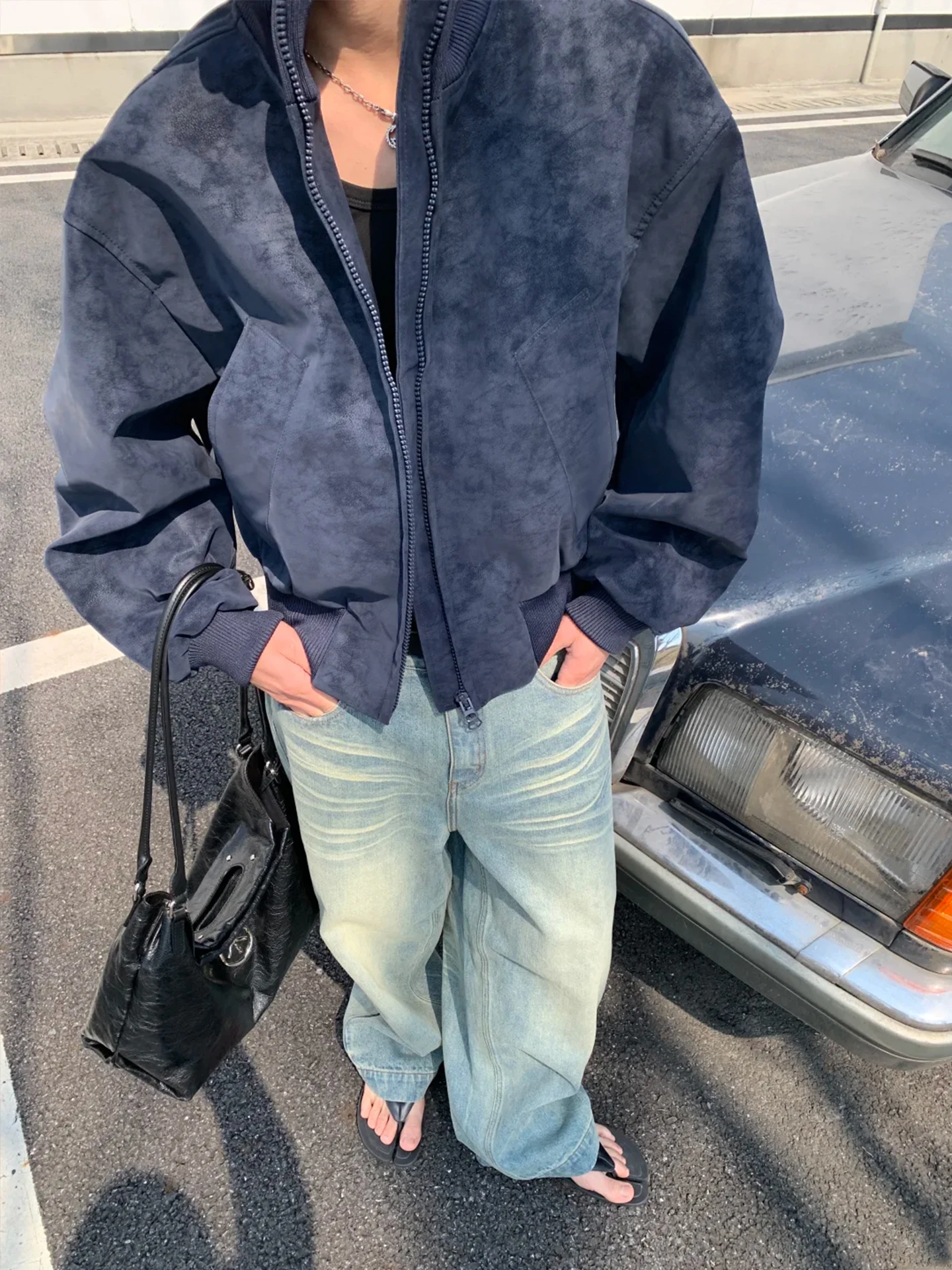 

Окрашенный в синий цвет джет из искусственной кожи, мужской американский ретро воротник-стойка, ветрозащитный, водонепроницаемый, Flight Jaet Baseball orm