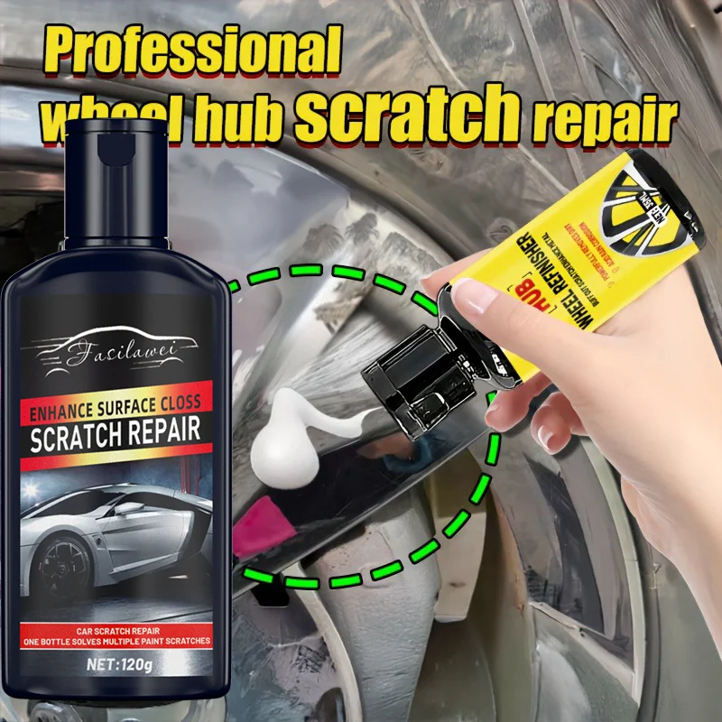 طقم إصلاح عجلة الدراجة النارية العالمية - عامل إصلاح الخدوش والتآكل لعجلة السبائك، كريم الصدأ المضاد للأكسدة، بوليس الإطارات والحافة