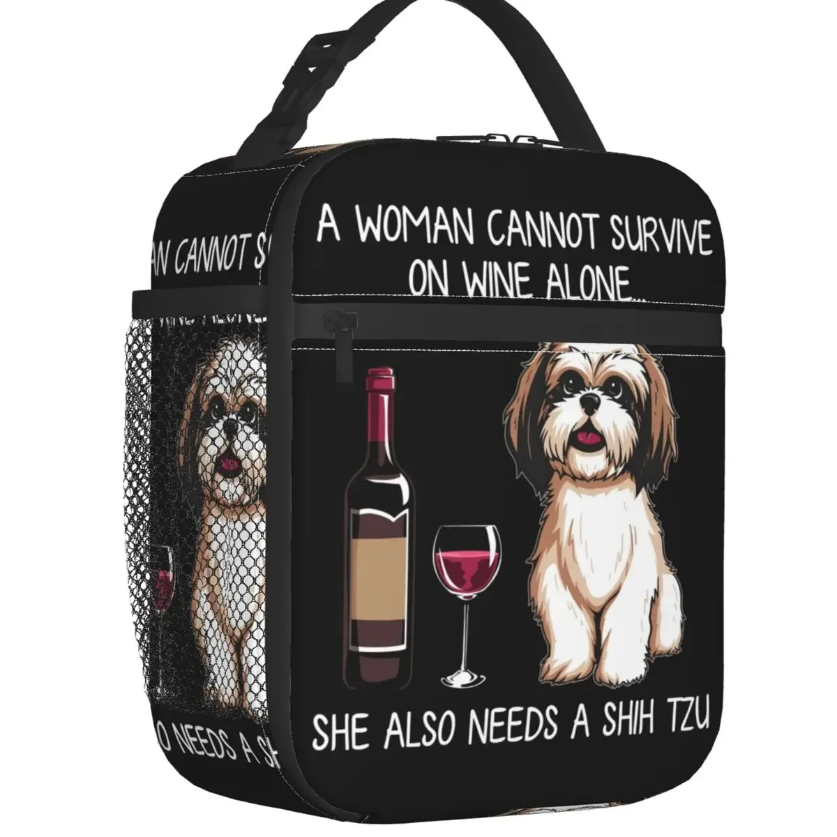 

Cute Shih Tzu Dog And Wine Insulated Lunch Tote Bag Animal Pet Puppy Portable Thermal Cooler Food Lunch Box Work School Travel