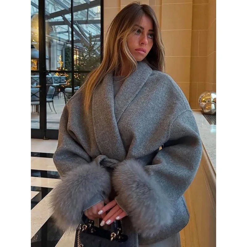 

Элегантная темпераментная однотонная шерстяная куртка на шнуровке с шерстяными манжетами, новая изысканная простая повседневная индивидуальная куртка высокого качества