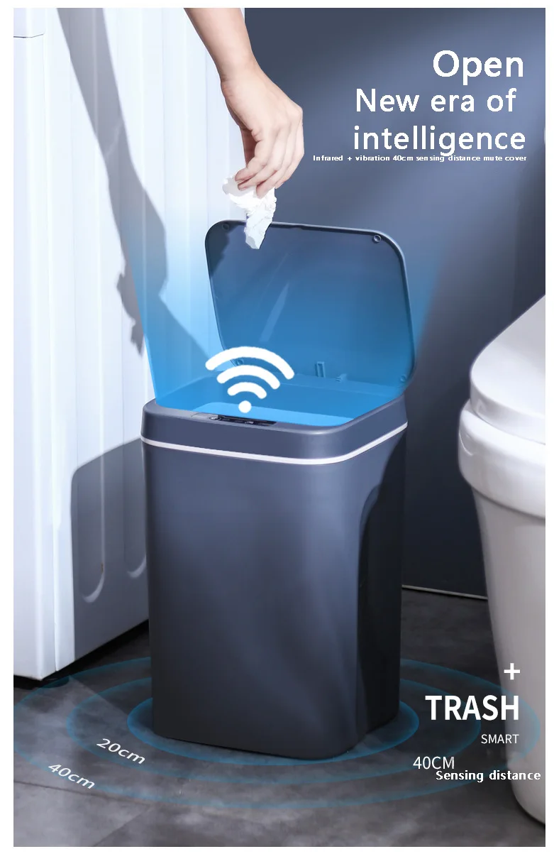 Smart Induction Trash Can Automatic Dustbin Bucket Garbage Bathroom for Kitchen Electric Type Touch Trash Bin Paper Basket