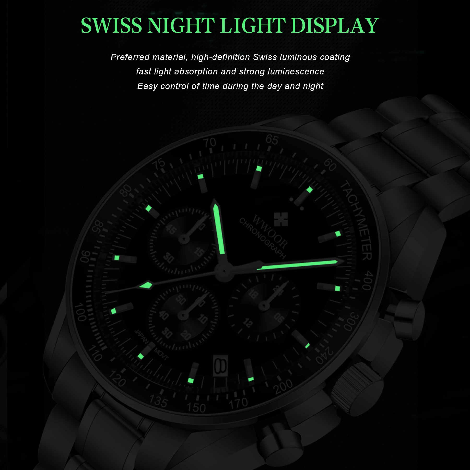 WWOOR New VK63 Men\'s Watches Quartz Business Man\'s Watch Top Brand Luxury Watch Men Chronograph 10Bar Waterproof Luminous Watch