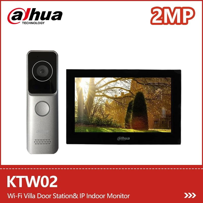Kit d'interphone vidéo Dahua KTW02, station de porte Wi-Fi 2MP, moniteur intérieur IP TFT 7 pouces, 