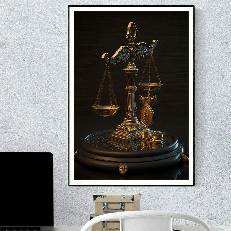 Abstract Scales of Justice Art Lawyer Poster and Prints Canvas Painting Wall Art Picture for Room Home Law Office Decor