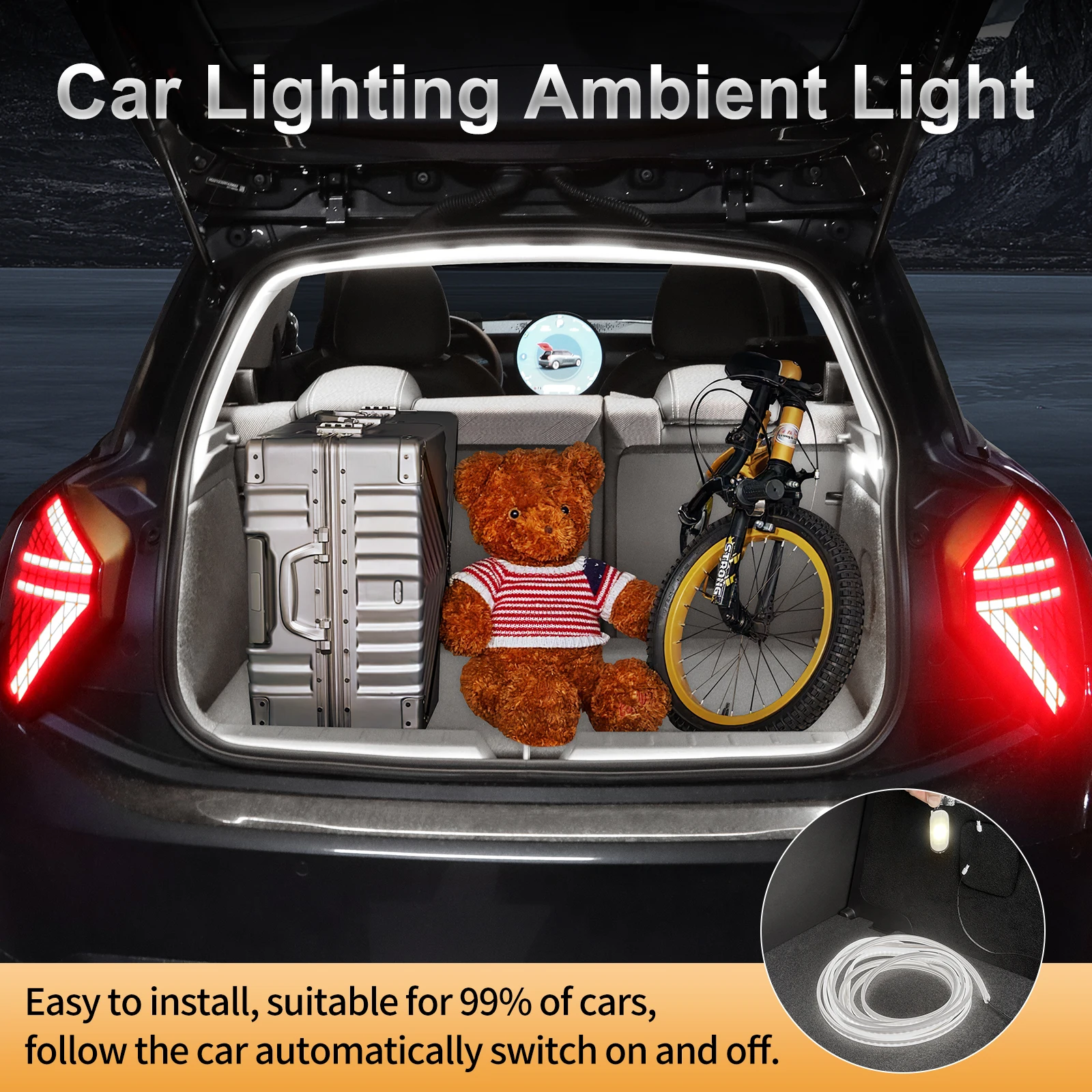 

Trunk LED Ambient Light Modification Universal plug Powered By Original Vehicle Lamp Universal Car Trunk Light Car Accessories