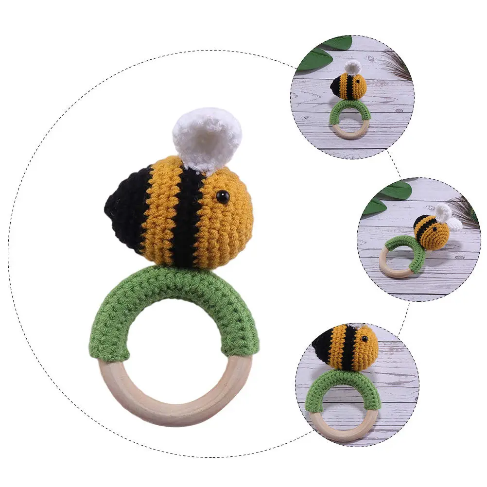 ของเล่นเขย่ามือเด็กทารกแบบถักนิตติ้งรูปผึ้ง 1 ชิ้น ช่วยบรรเทาอาการปวดฟัน ของเล่นเด็กพกพาสะดวก ช่วยผ่อนคลาย ของขวัญ