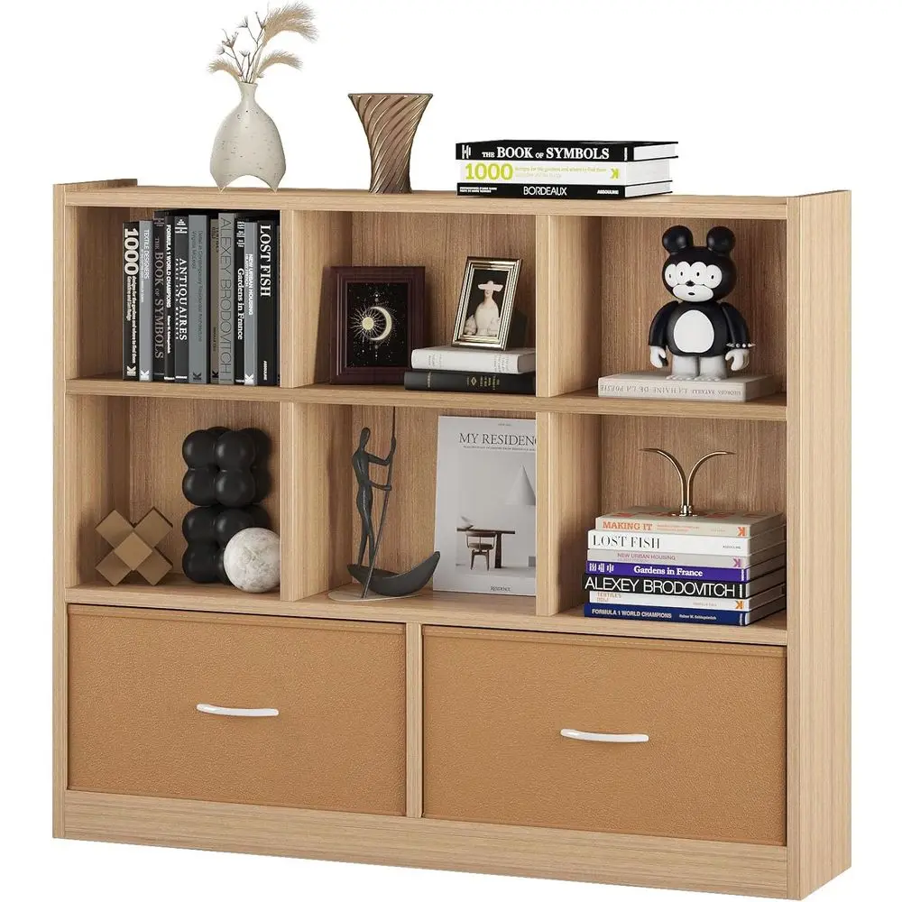 

Открытый книжный шкаф на 8 секций, отдельно стоящая полка-витрина, широкий стеллаж для хранения игрушек для спальни, гостиной, офиса (натуральный цвет)