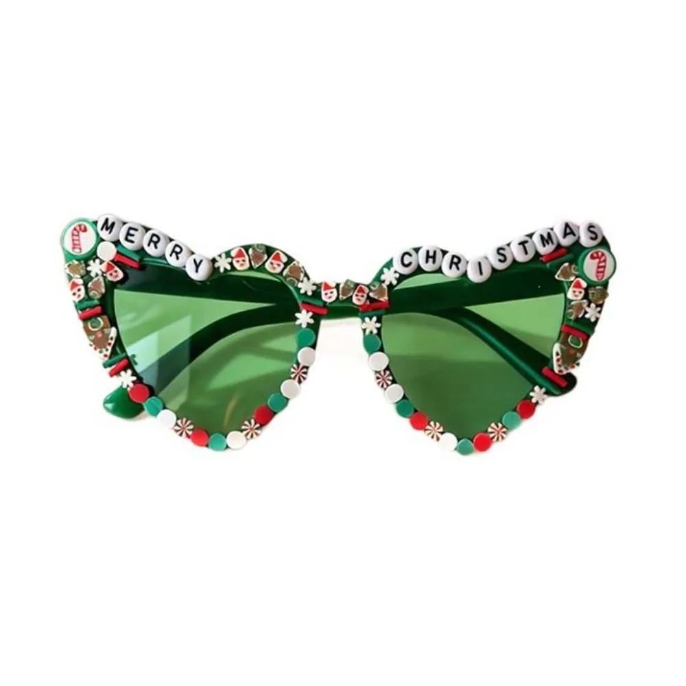 Funny Christmas Decorative Glasses Merry Christmas Imitation Pearl Heart-shaped Frame Sunglasses Comfortable To Wear Fashion
