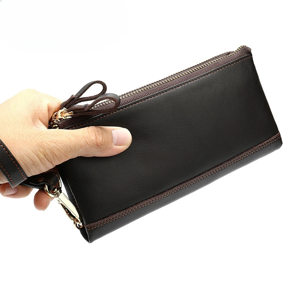 

Men's Large Capacity Leather Wallet - Genuine Cowhide Long Purse with Multiple Card Slots, Vintage Business Clutch Bag