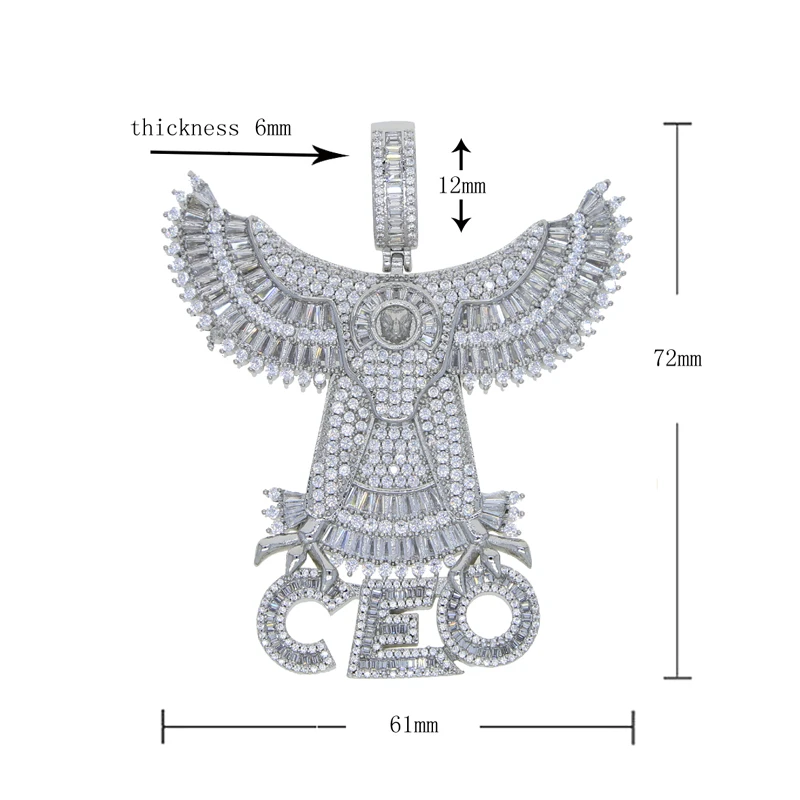 Classic Punk High Quality Fashion Cubic Zircon Eagle Flying Letter Ceo Cz Pendant Necklace Men's Rock Hip Hop Animal Jewelry