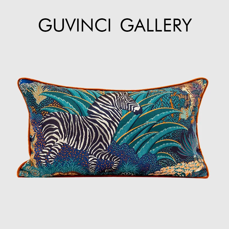 

GUVINCI H Style Jungle And Fauna Decorative Cushion Cover Zebra Animals Jacquard Lumbar Pillowcase For Living Room Bedroom Patio