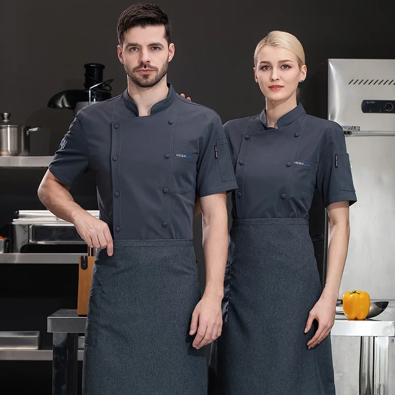 

Рабочая одежда для поваров с эластичными короткими рукавами SeallogoSummer, дышащая, тонкая, для ресторанов, отелей и кухонь столовых.