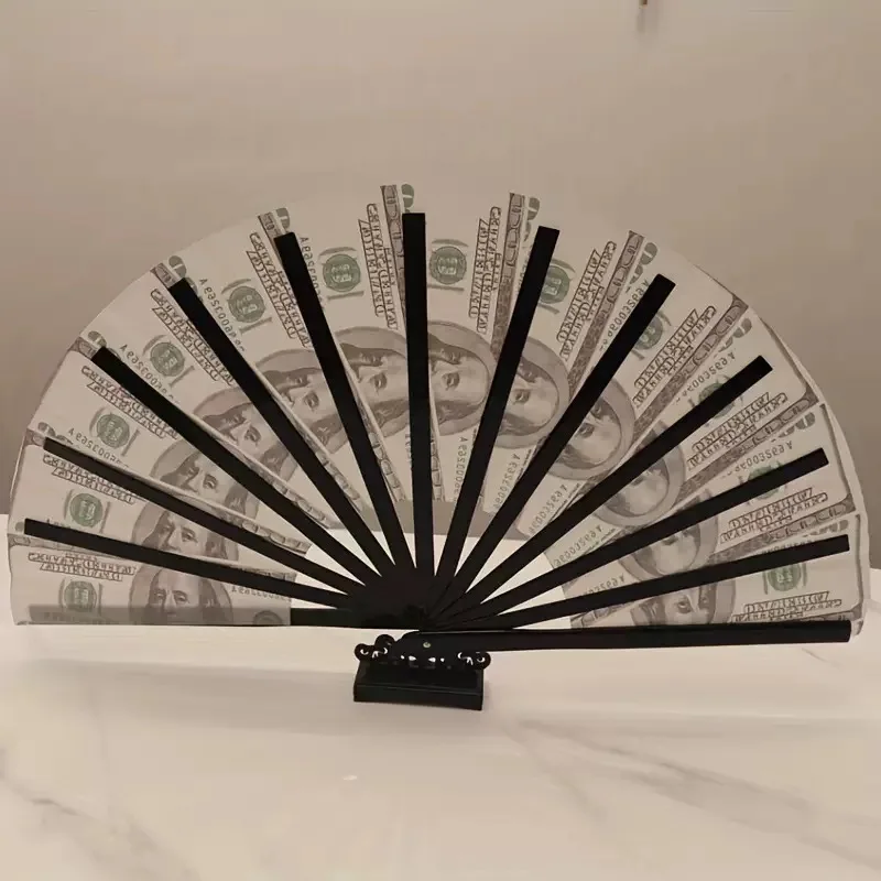 Large Clacking Folding Dollar Bill Print Hand Fan, Loud Sound Money Pattern Handheld Fan For Rave Festival, Carnival, Halloween
