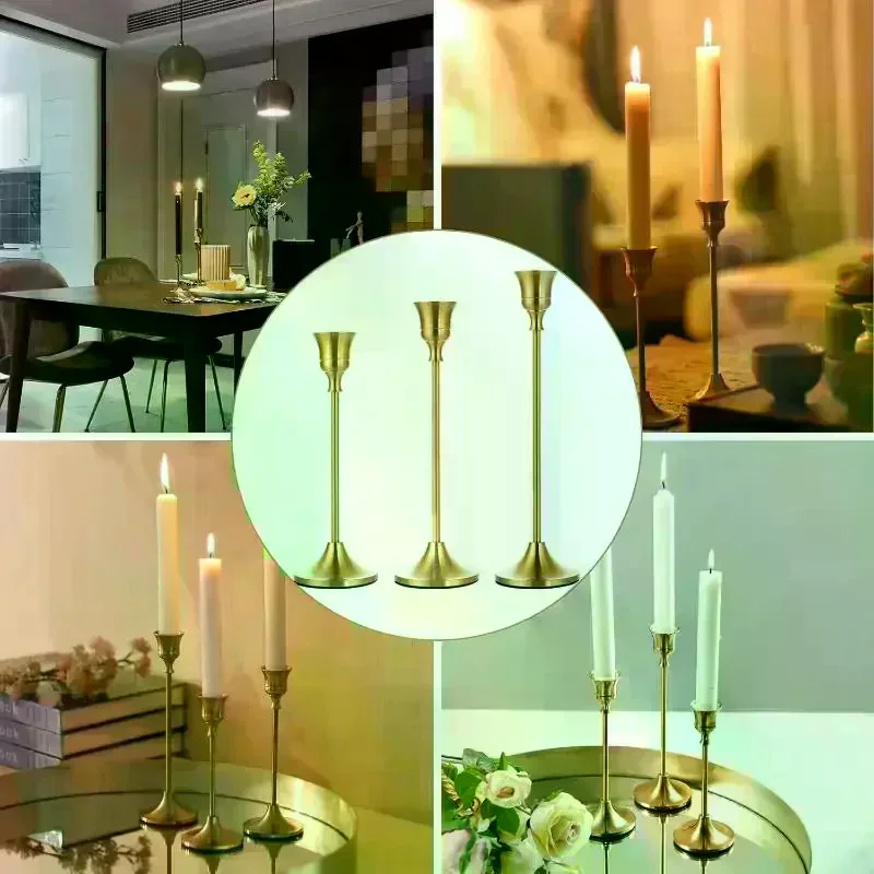 Set Of 3 Gold Taper Candle Holders Modern Metal Candlesticks For Table Centerpiece Wedding & Home Decor